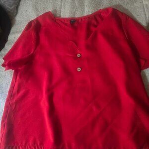 SHEIN Red Scalloped Neck Blouse with Button Detail | Size XL